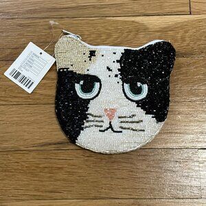 Urban Outfitters Beaded Calico Cat Coin Purse/Wallet/Clutch/Purse